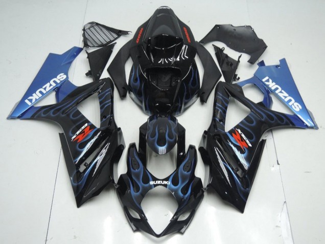 Discount 2007-2008 Black Blue Flame Suzuki GSXR 1000 K7 Motorcycle Fairing Kit UK